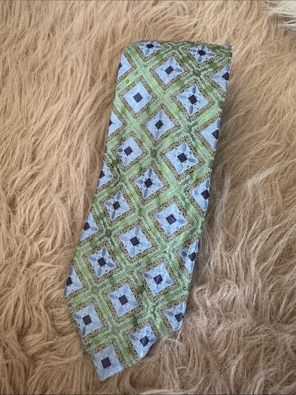 Ermenegildo Zegna Green and Blue Geometric Silk Tie